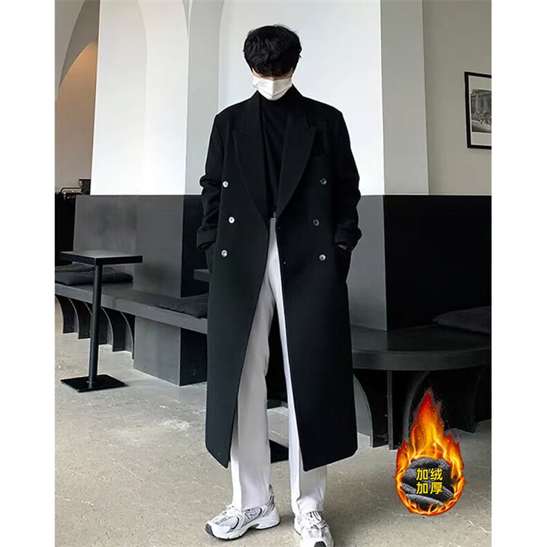 原版+垫肩~韩系毛呢大衣男休闲过膝长款风衣外套Y982-P125加棉135,男装风衣,星座1004-3