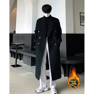 原版+垫肩~韩系毛呢大衣男休闲过膝长款风衣外套Y982-P125加棉135图片