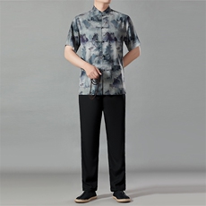 唐装男爸爸夏装短袖冰丝风衣服中老年人爷爷夏季汉服休闲套装，男装民族服装，电商B212（原钱塘6029）