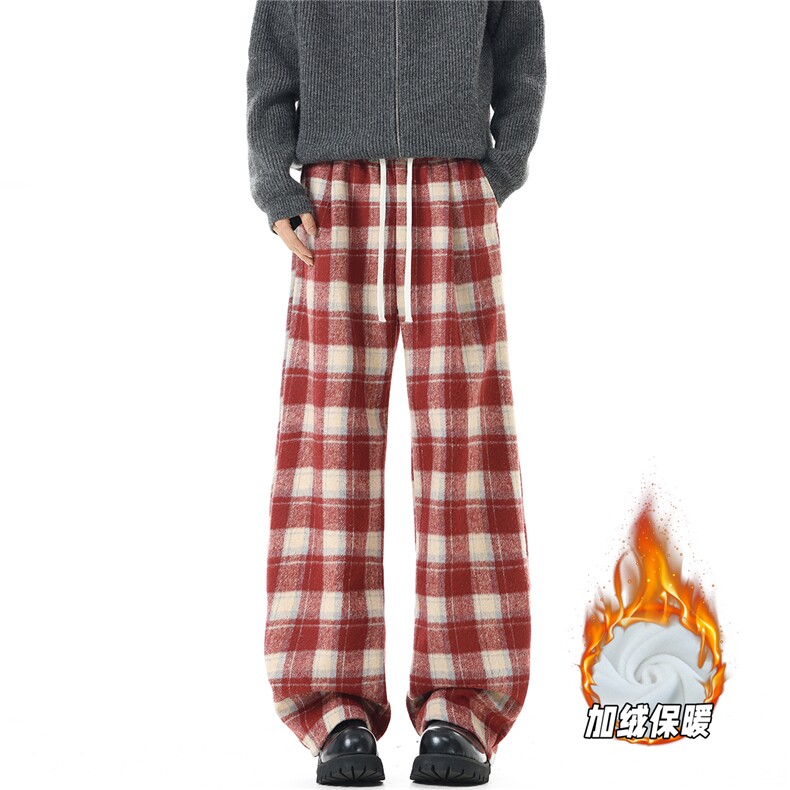 YK359加绒特P45无影墙暖冬加绒加厚氛围感格子宽松阔腿休闲裤，男装卫衣，电商A249