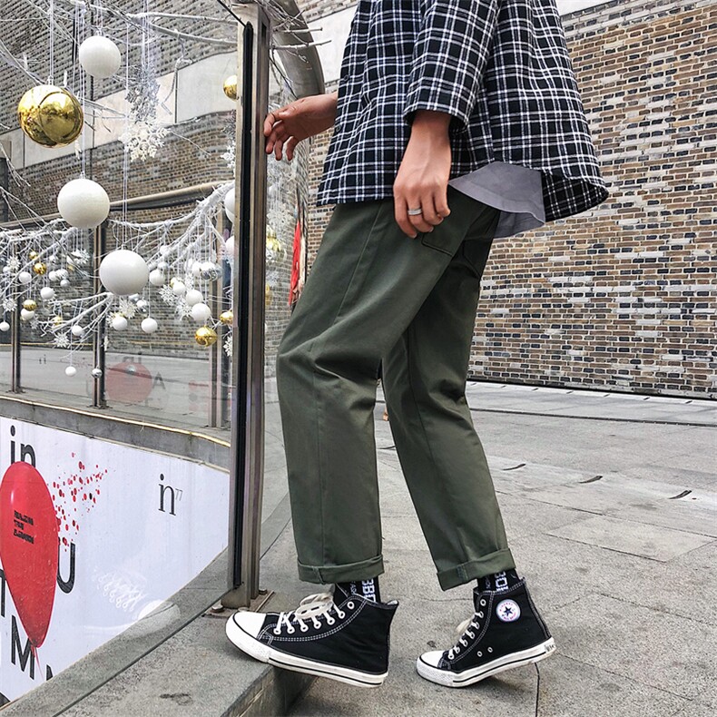 直筒裤男国潮工装裤男潮牌日系休闲裤男港风九分长裤子K5010-P20，男装休闲裤，星座509