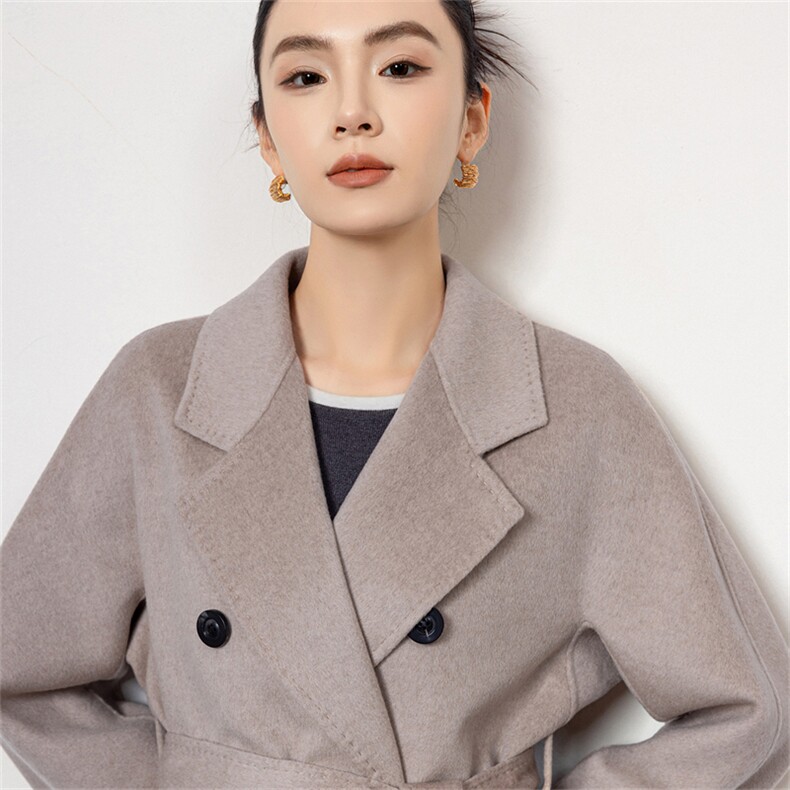 2025秋冬百搭时尚简约翻领长袖大衣,女装羊毛衫,黛娇羊绒
