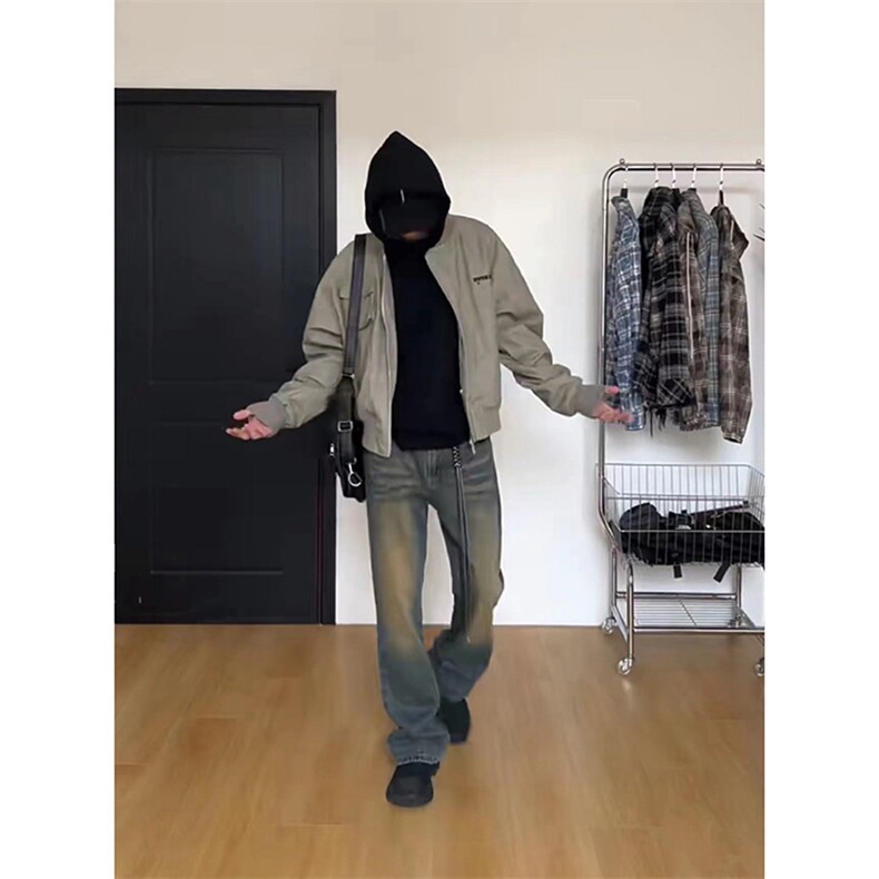 美式ins高街hiphop重工艺水洗微喇复古蓝牛仔裤货号K2320P55控78,男装牛仔裤,电商A063