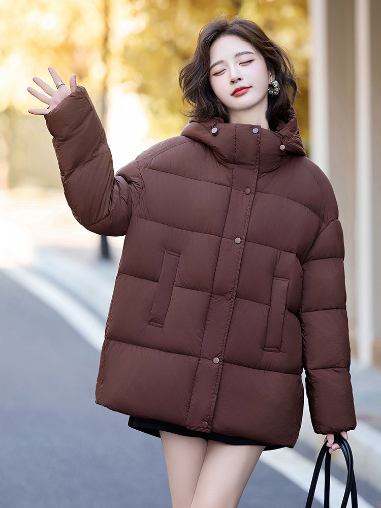 90%白鸭绒羽绒服女短款冬季小个子2024年新款泡芙加厚连帽外套,女装羽绒服,美沁