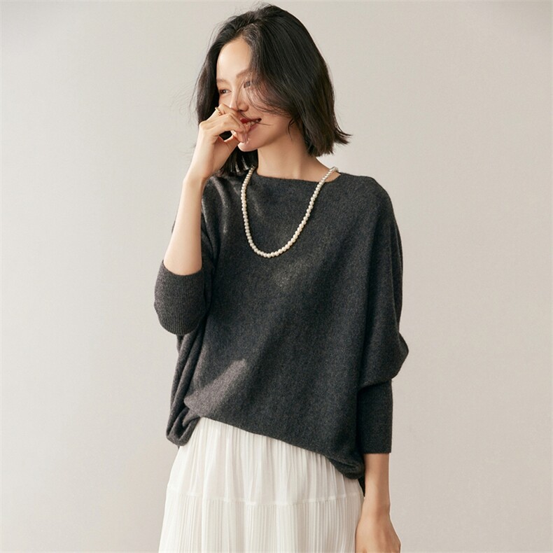 2025年秋季纯色圆领长袖针织衫时尚百搭，女装针织衫/毛衣，鸥蕊娅羊绒