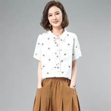 2024年夏装新款纯棉套头衬衫女短袖韩版宽松显瘦时尚减龄刺绣上衣，女装衬衫，奕阳依阁
