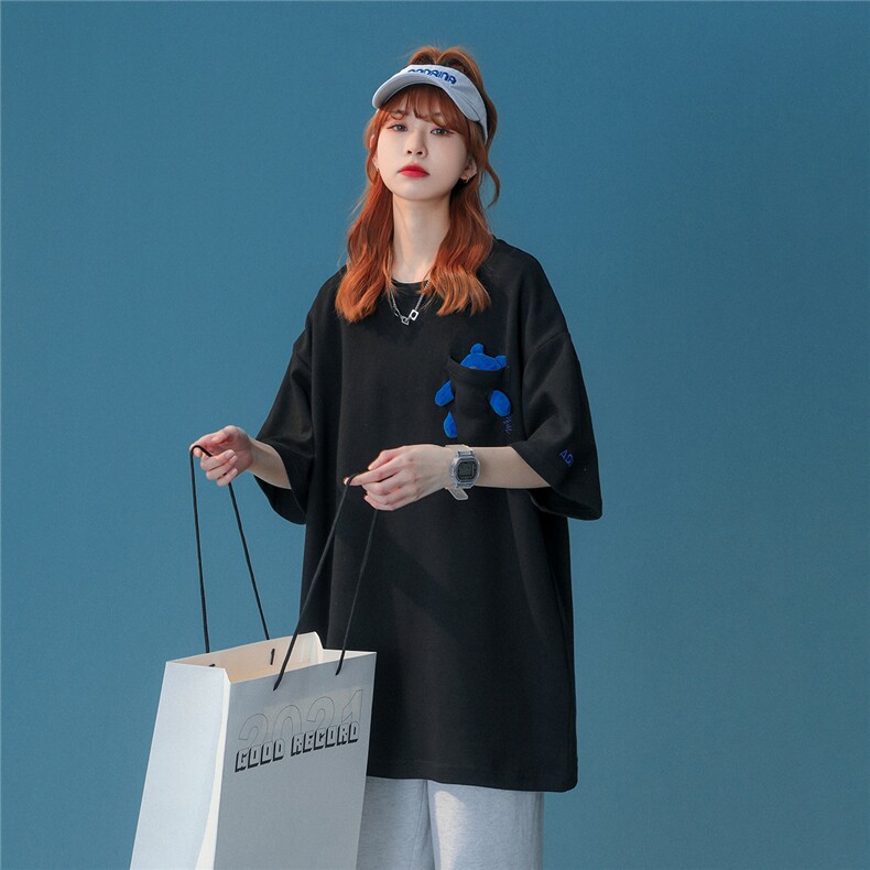 1中性大码M-5XL运动情侣嘻哈网红小熊圆领短袖T恤男DT7745P55控68，男装T恤，星座226-2