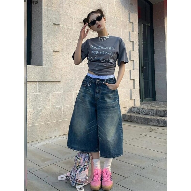 W9561-P50网图现货水洗做旧牛仔裤女夏季新款复古直筒廓形七分裤,男装牛仔裤,星座1608-2