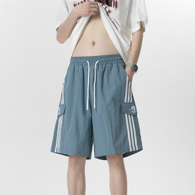 美式侧边条纹直筒宽松短裤男2024夏季新款休闲运动潮工装五分裤图片
