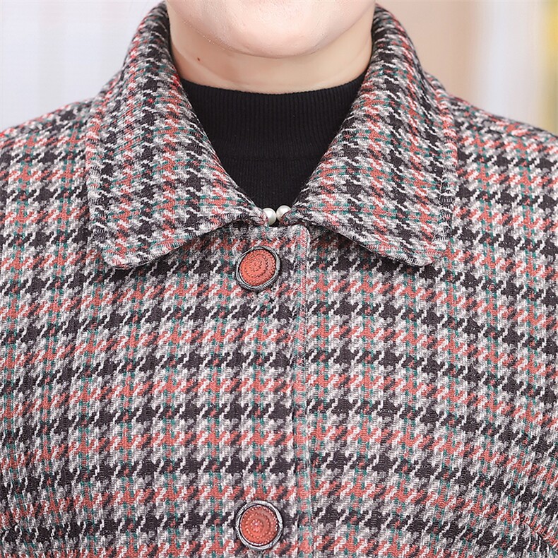 外套格子开衫奶奶装大码长袖扣子衫中老年女装秋冬翻领加绒大衣,女装中老年女装,亚东羊绒制品