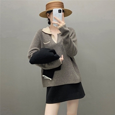 秋季新款纯色针织带兜时尚百搭休闲，女装针织衫/毛衣，国旺羊绒