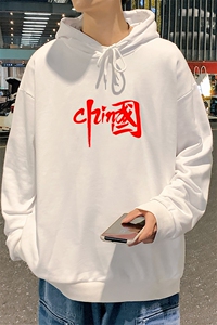 WY2199-P35 加绒款-P40 纯棉连帽卫衣男大码运动帽衫宽松薄外套男图片