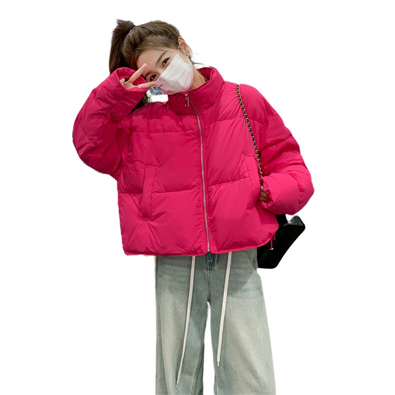 超好看火龙果色短款面包羽绒服女冬2025新款高级感炸街小个子外套,女装羽绒服,浙宝285（原212）