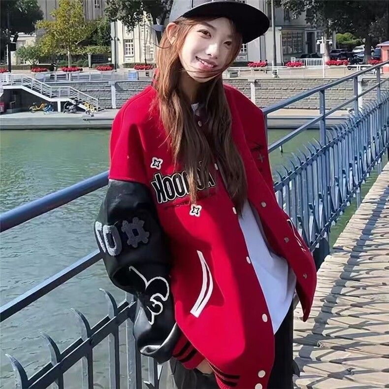 1506-1/JWT1081/P68白敬亭同款红色刺绣贴布棒球夹克美式休闲男女,男装夹克,星座1506-1