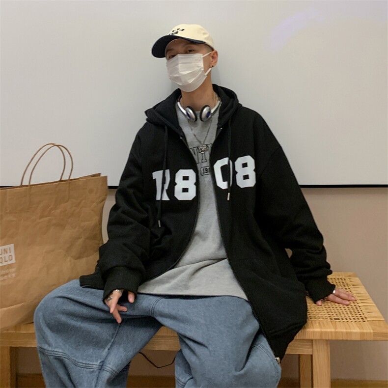 Y8886P45外景港风2024秋季新款连帽开衫外套卫衣百搭休闲宽松,男装卫衣,电商A026-1