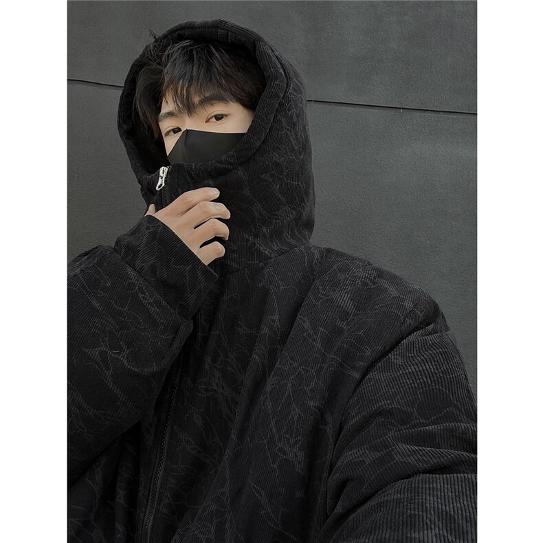 灯芯绒连帽高领防风设计加厚棉衣飞行员扎染美式潮牌外套891p115，男装棉衣，电商A458A