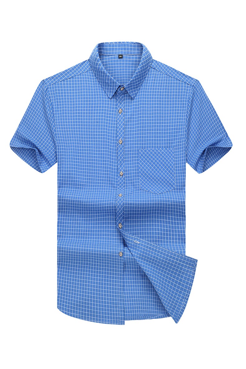 夏装新款加肥加大码男式短袖衬衫格子休闲衬衣XL-7XL19C01,男装衬衫,星座802