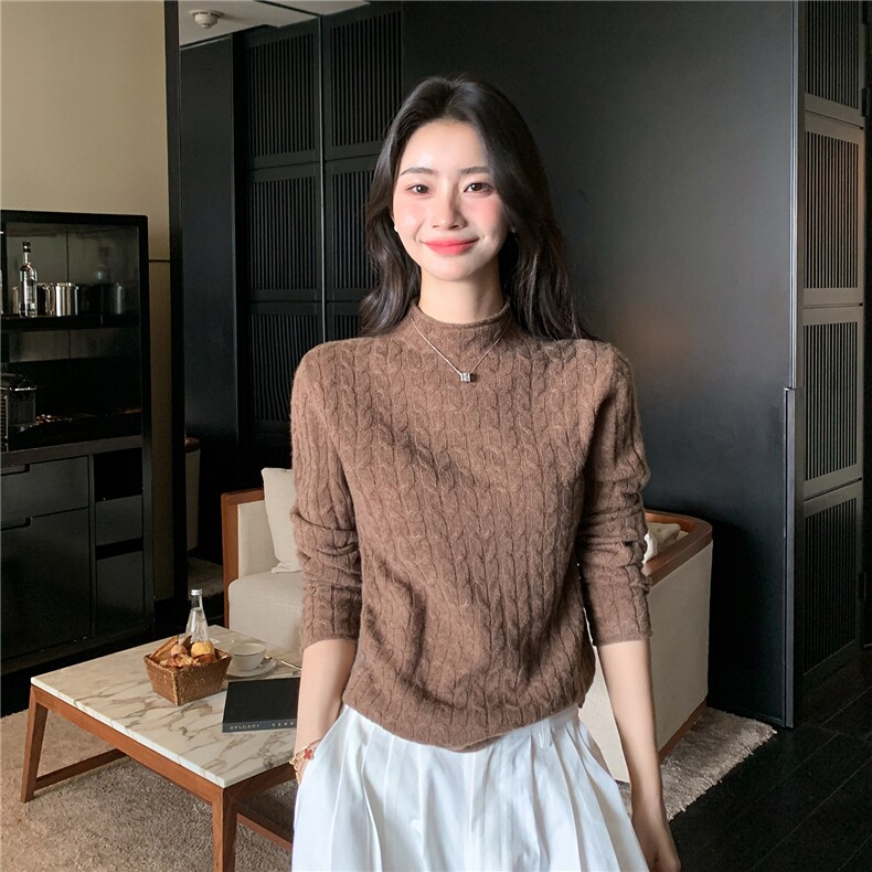2025秋冬百搭时尚半高领抽条羊绒针织衫,女装羊绒衫,玛卡隆羊绒