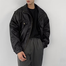 【升级款】高级感机车皮衣夹克男女外套PU皮飞行服Y10166-P85网图，男装夹克，电商B245