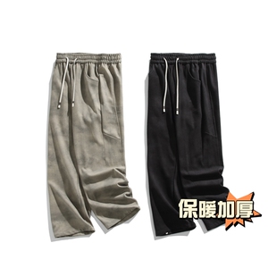 白底平铺加厚保暖毛呢直筒拖地阔腿裤扎染纽扣小脚裤男7991-P65图片