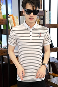 2021男士短袖t恤修身体桖夏季潮流条纹翻领Polo衫夏装男T9004-P40图片