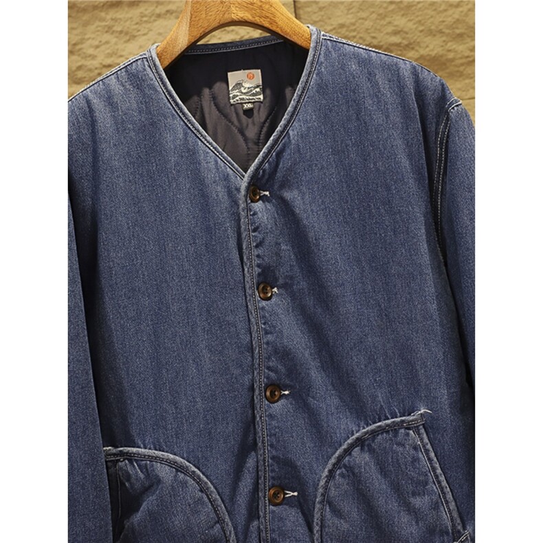 小众秋冬水洗牛仔棉衣夹克男绗缝保暖包边无领棉服外套TT2289P77,男装夹克,星座1013-5