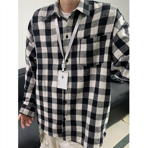 现货~磨毛加厚格子大码长袖衬衫 C5899/特P25 黑色图片