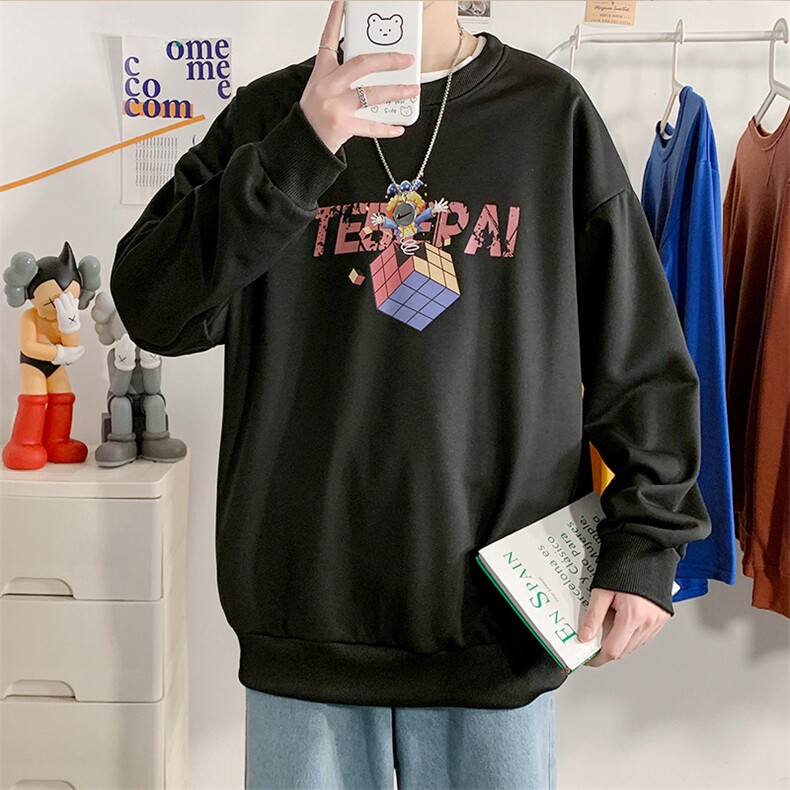 703-W7227秋季情侣魔方卡通印花圆领套头卫衣,男装卫衣,星座703