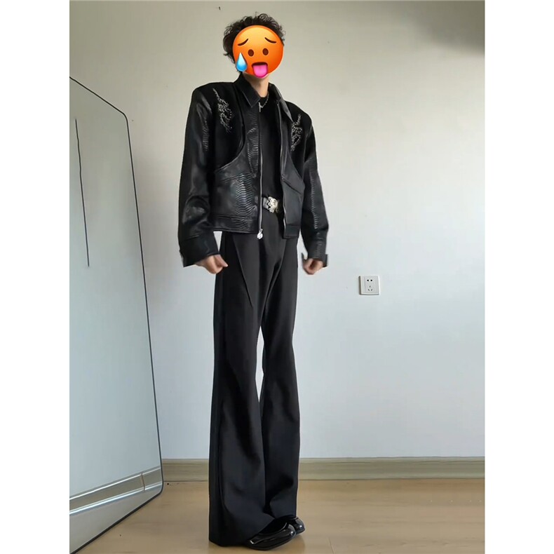 网图cleanfit黑色微喇西裤美式高街裤子男直筒休闲西装裤KZ058P50,男装西服套装,电商B312