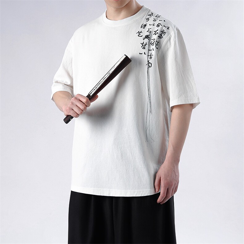 新款现货夏季日系新中式风刺绣圆领T恤T062-P35,男装T恤,电商A021