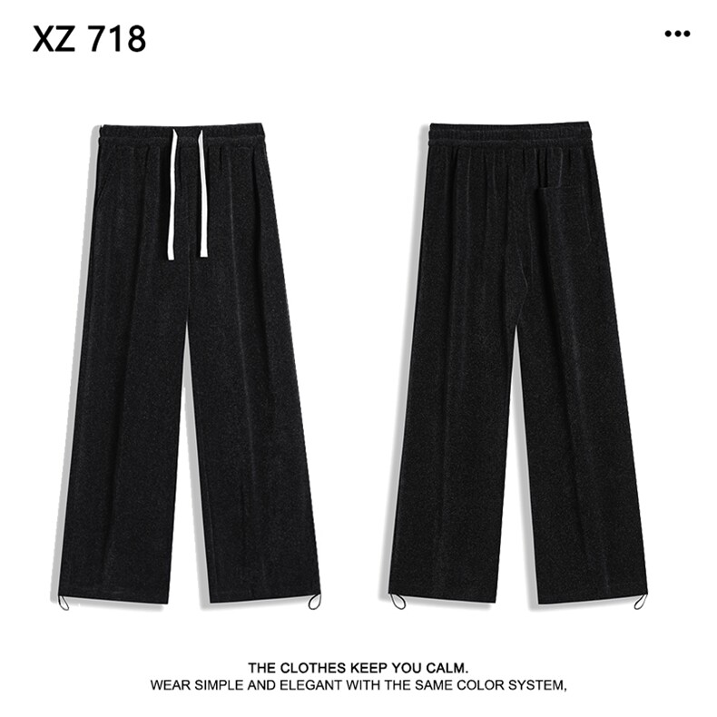 慵懒风抽绳休闲裤高腰宽松直筒裤子阔腿拖地长裤X1870-特批-55图片