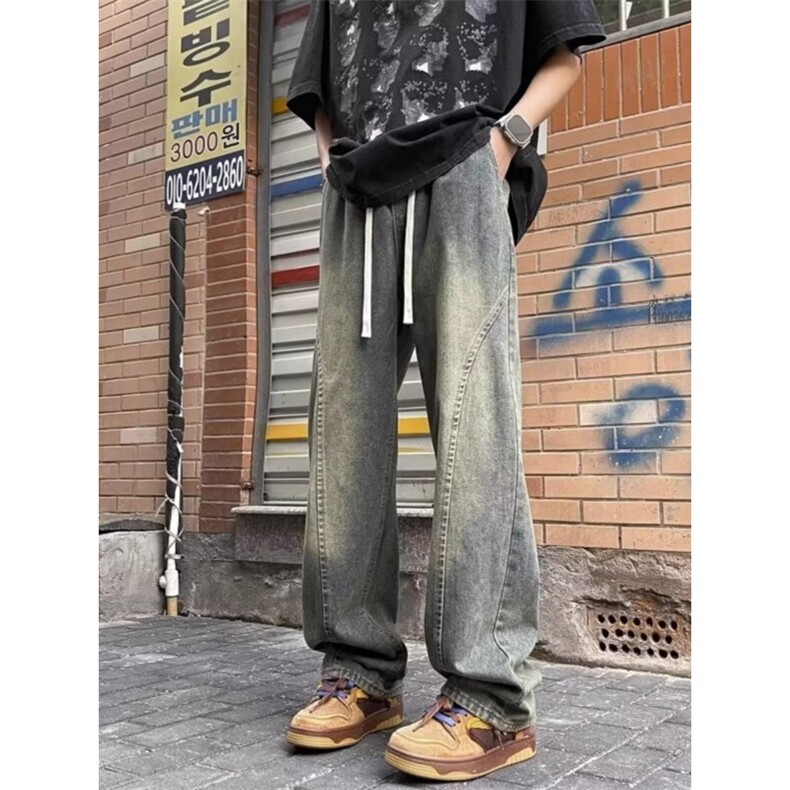 牛仔裤宽松美式弯刀裤微喇高街风P40YK6608,男装牛仔裤,星座1112-1