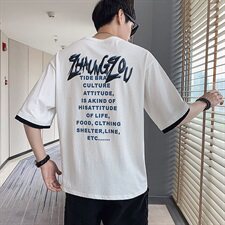 男士潮流字母印花短袖T恤新款休闲五分袖宽松上衣服DS389TP15，男装T恤，电商A102