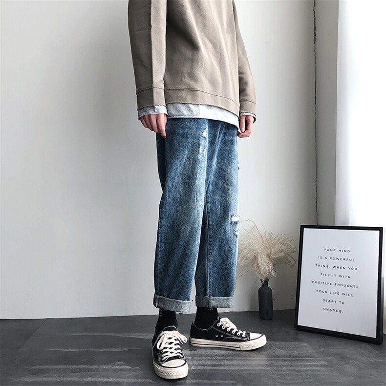 复古直筒破洞牛仔裤男B342-K682-P50控68,男装牛仔裤,电商B342