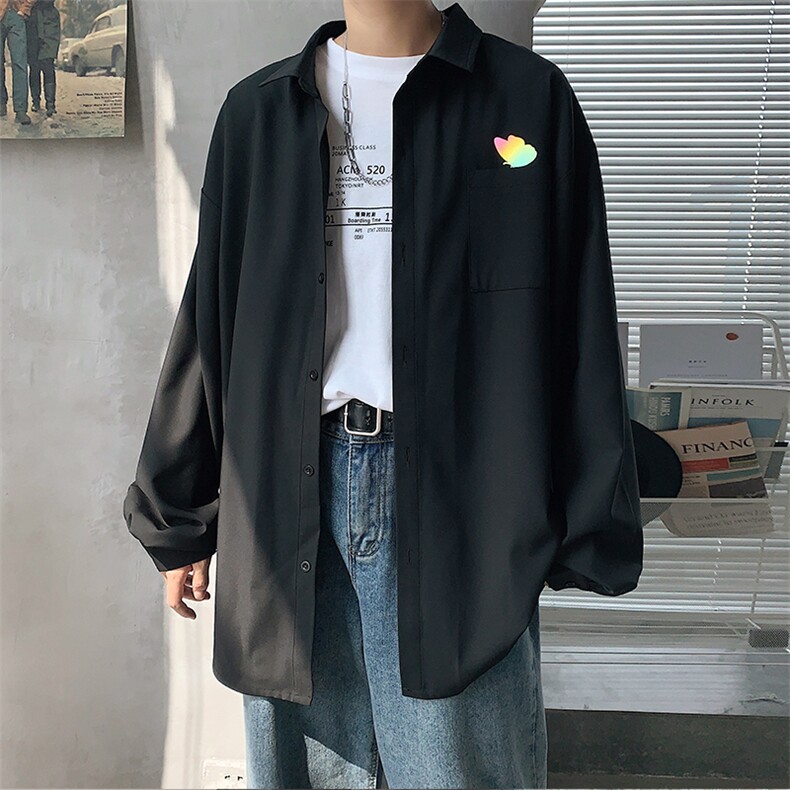 20港风新款男女情侣蝴蝶反光印花衬衫学生衬衣外套504-W2035-P32,男装衬衫,星座504