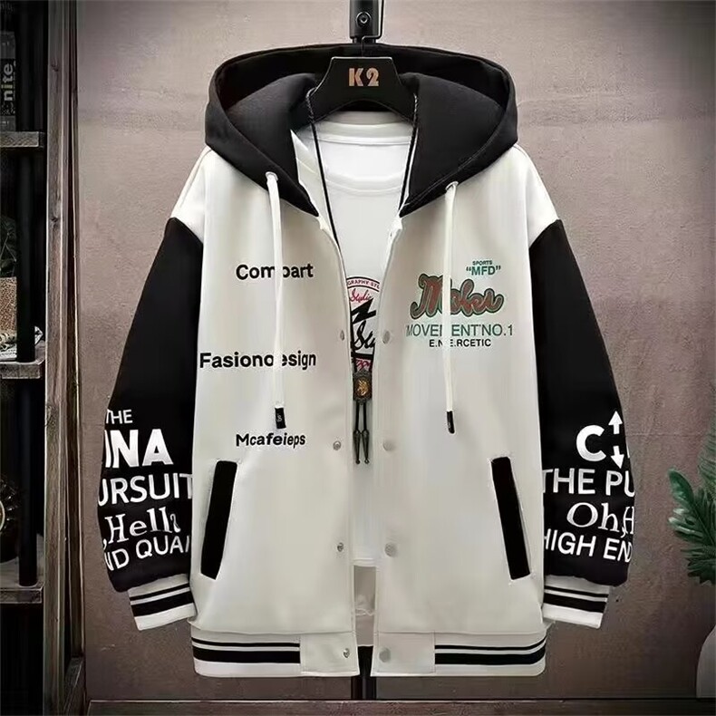 连帽棒球服男款春秋季撞色夹克外套男春秋款字母印花运动开衫卫衣,男装夹克,星座1210-1