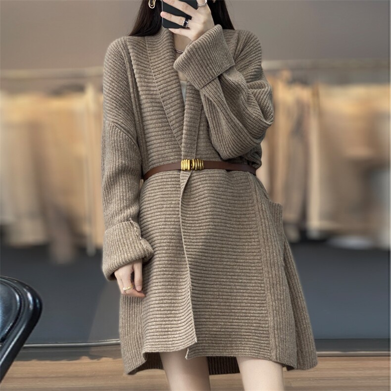 女士秋季新款时尚简约百搭宽松大门襟针织开衫,女装羊毛衫,悦玛羊绒