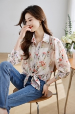 现货新款2024年夏装水墨画印花天丝衬衣防晒上衣，女装衬衫，采品优优