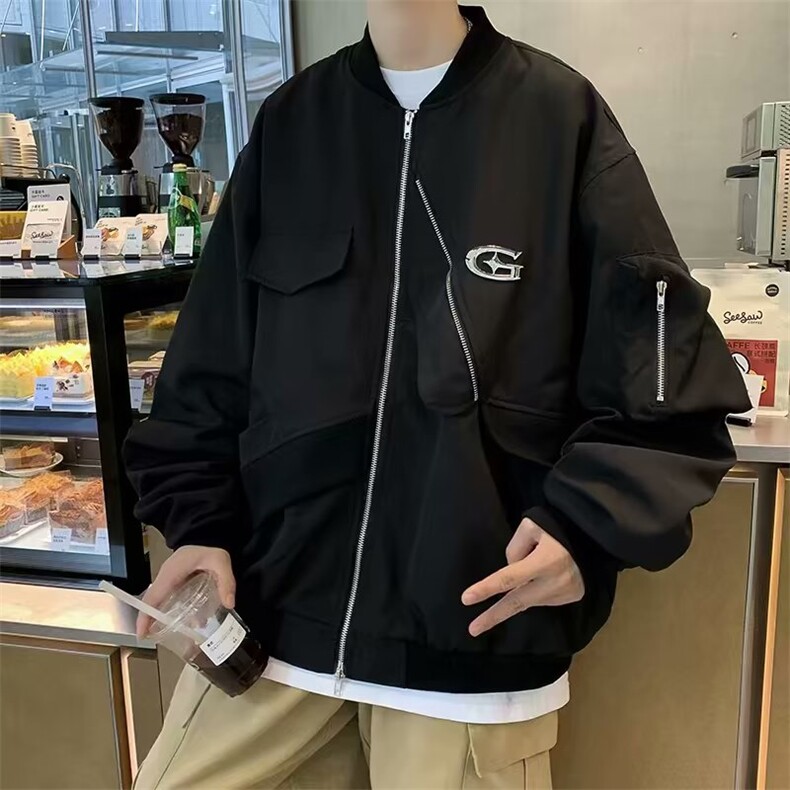 街头复古设计感飞行服外套女春秋宽松不规则工装夹克男X123,男装夹克,星座1116A-1（原606A）