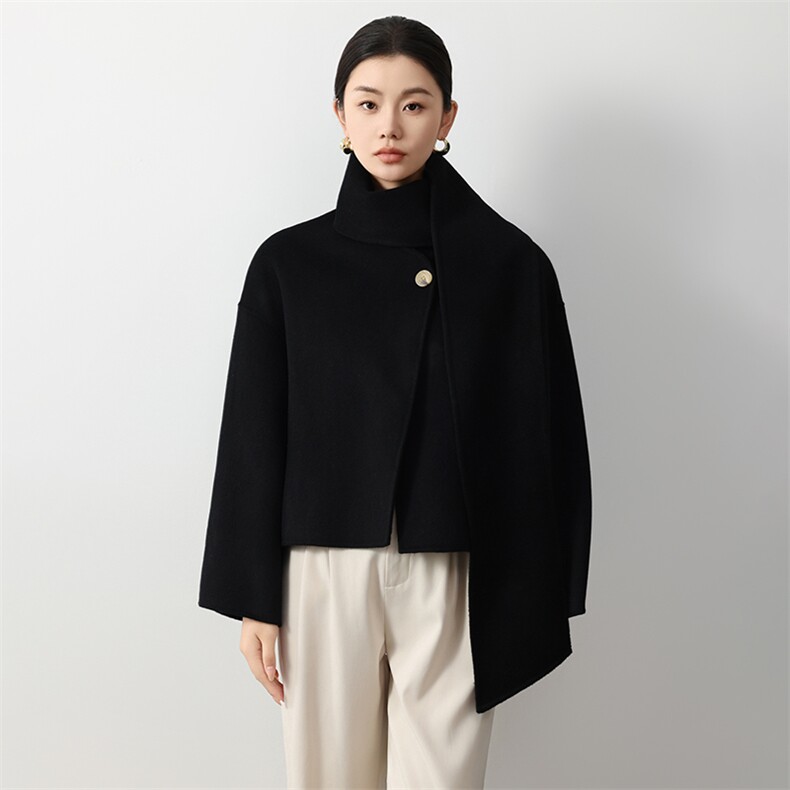 短款单扣双面羊毛大衣女2024秋冬新款双面呢大衣,女装双面呢大衣,众策羊绒