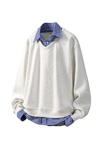 可二开假两件V领卫衣大码M-5XL;棉底部聚酯纤维78035P58图片
