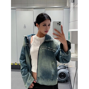钉珠设计水洗竹节纹牛仔夹克慵懒潮流新款时尚原宿流行JK4509图片