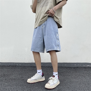 侧边纽扣设计牛仔短裤男夏季休闲宽松五分裤图片