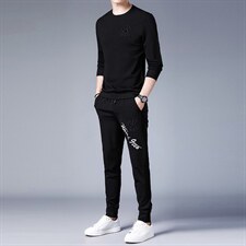 男士休闲运动套装秋季圆领印花长袖t恤中年潮牌男装两件套，男装休闲套装，电商B212（原钱塘6029）