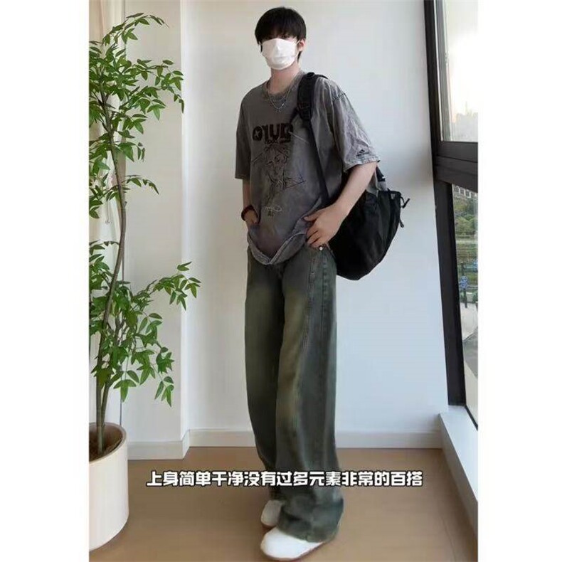 抖音品质档口现货解构弯刀牛仔裤复古水洗长裤KZ008P55,男装牛仔裤,电商D325