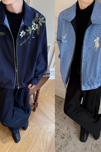 花卉刺绣格子双面穿夹克男装秋季宽松休闲外套 XZ514-2-JK990-P98图片