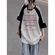 夏季美式高街重磅纯棉三条杠织带插肩撞色男女短袖T恤CZ133-特P25，男装T恤，电商A486