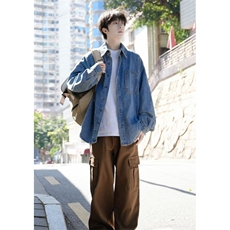 美式工装牛仔衬衫男春秋季潮流男生休闲长袖衬衣外套CD04，男装衬衫，星座1116A（原606A-3）