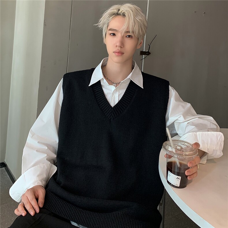 DK制服男毛衣背心百搭V领休闲学院风青少年针织马甲M26-P48,男装背心/马甲,电商C307
