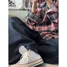 休闲格子衬衫外套痞帅青少年男女款长袖衬衣ins潮流，男装衬衫，星座1018A